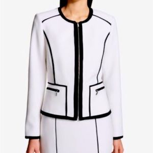 Calvin Klein Suit Pique Jacket Skirt suiting contrast, trim black and white